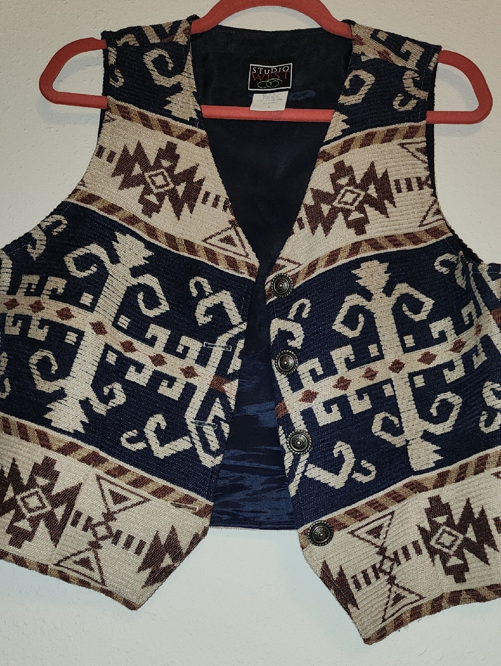 Vintage Studio West  Aztec Patterned Vest - Navy & Cream